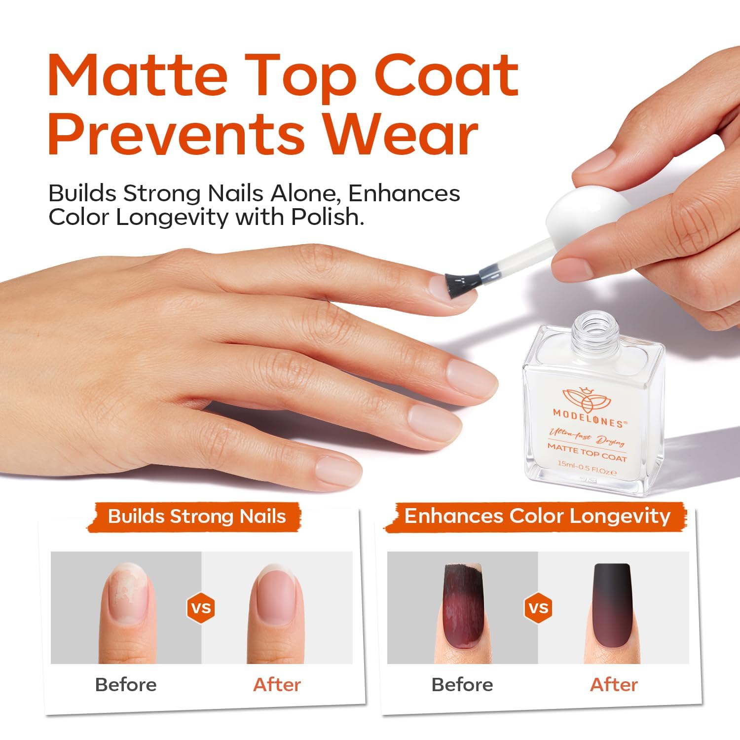 modelones matte finish on nails showcasing velvet texture and protection