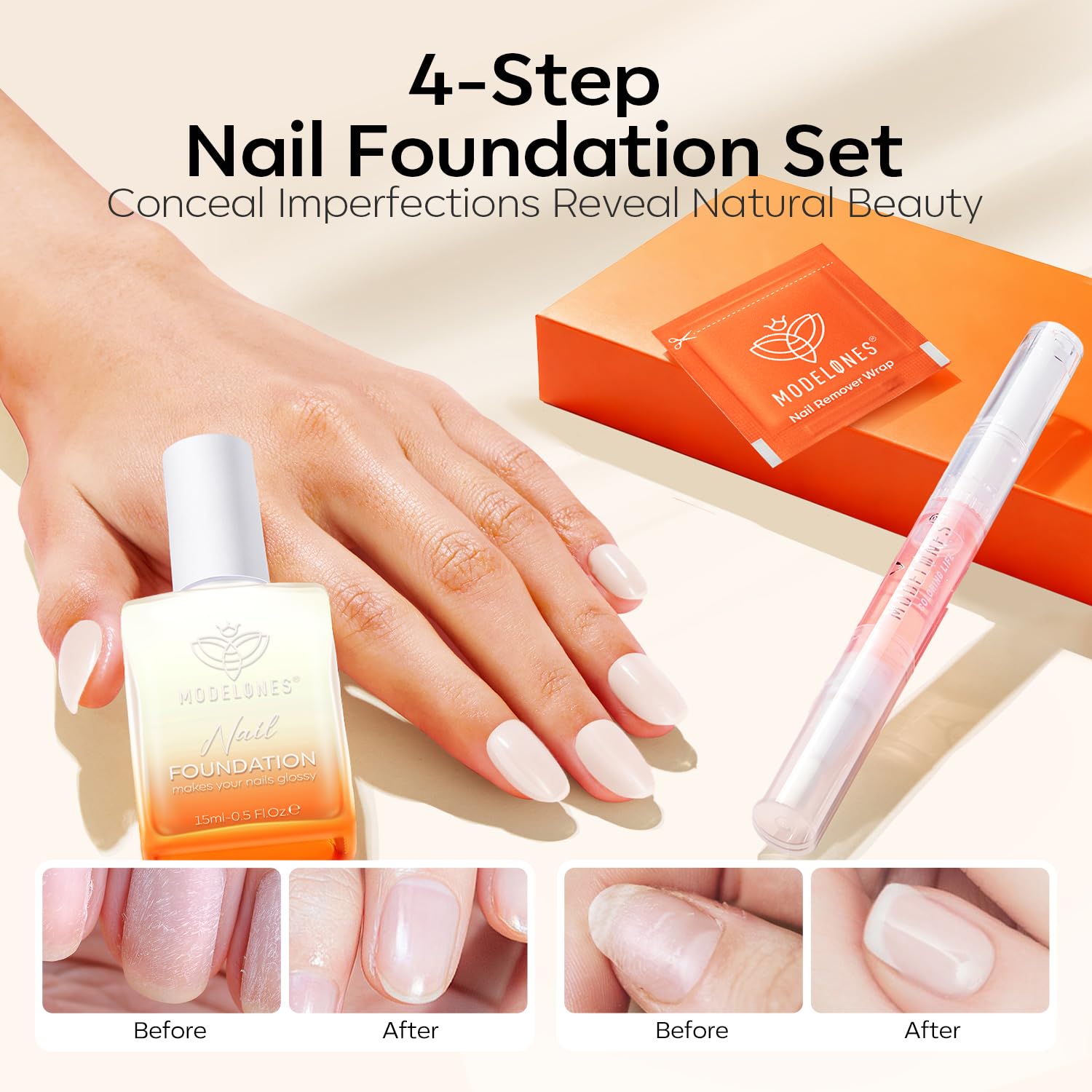 modelones milky white strengthener bottle close-up for smoother nails