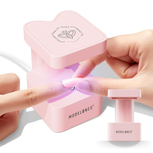 Modelones mini UV lamp front view showing compact design and quick curing benefit