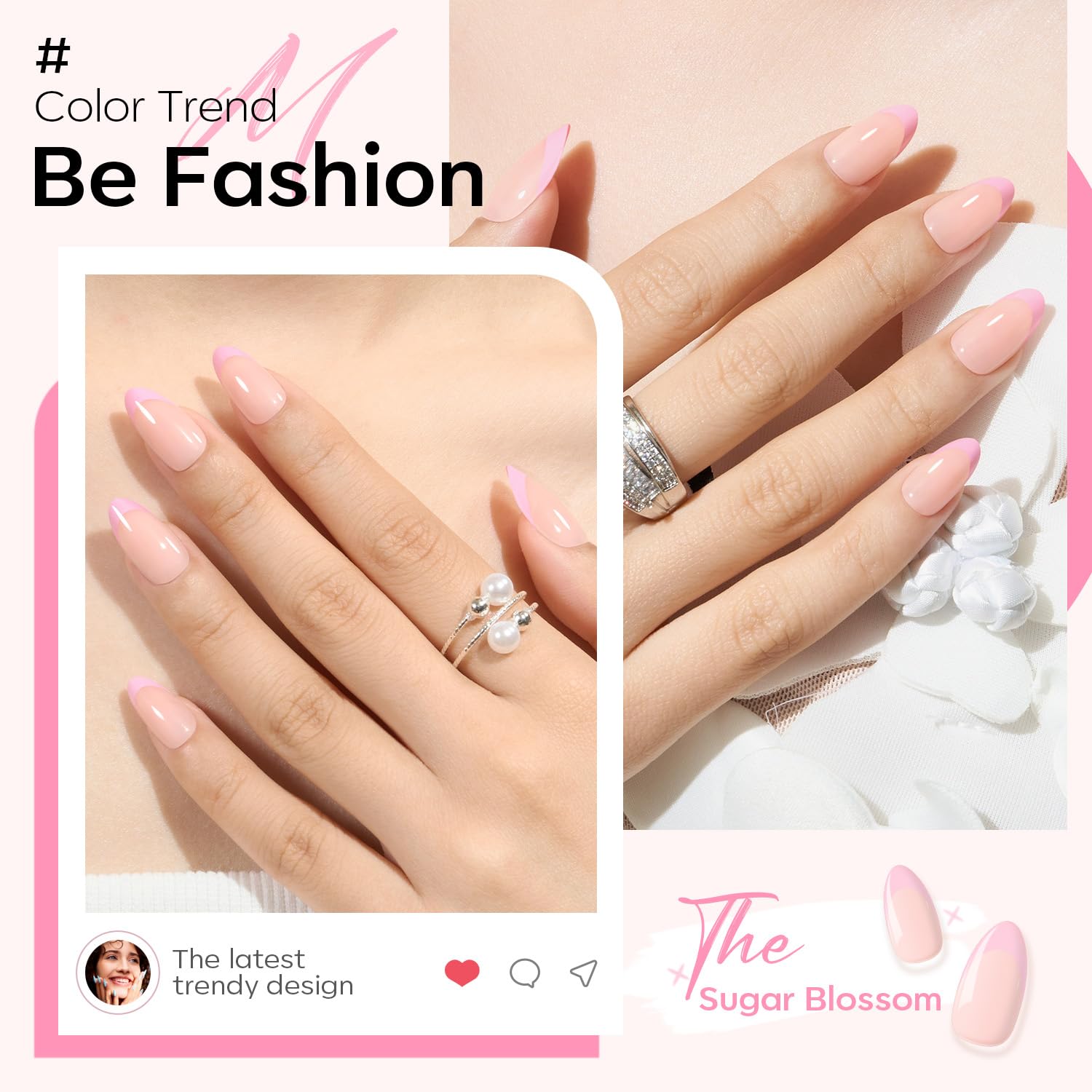 modelones close-up of French tip detail highlighting clean polish and precise almond curve