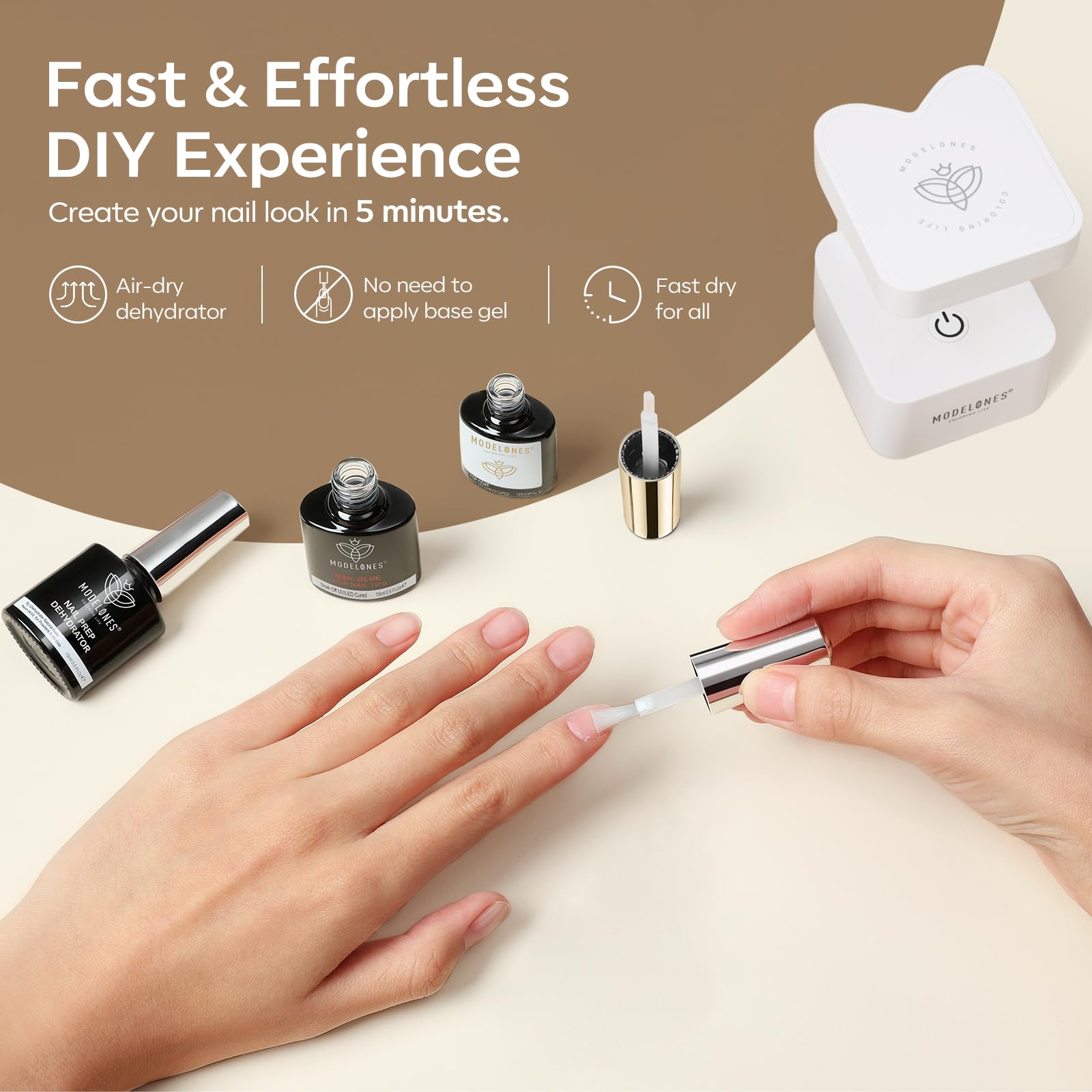 modelones nail extension before and after showing improved length and polished look