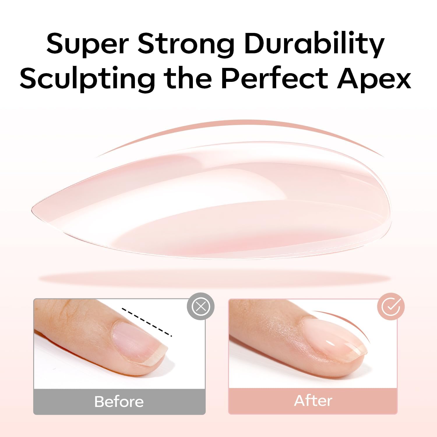 modelones before and after nails demonstrating strength and built apex