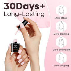 modelones nail extension before and after using builder gel, visible length and strength