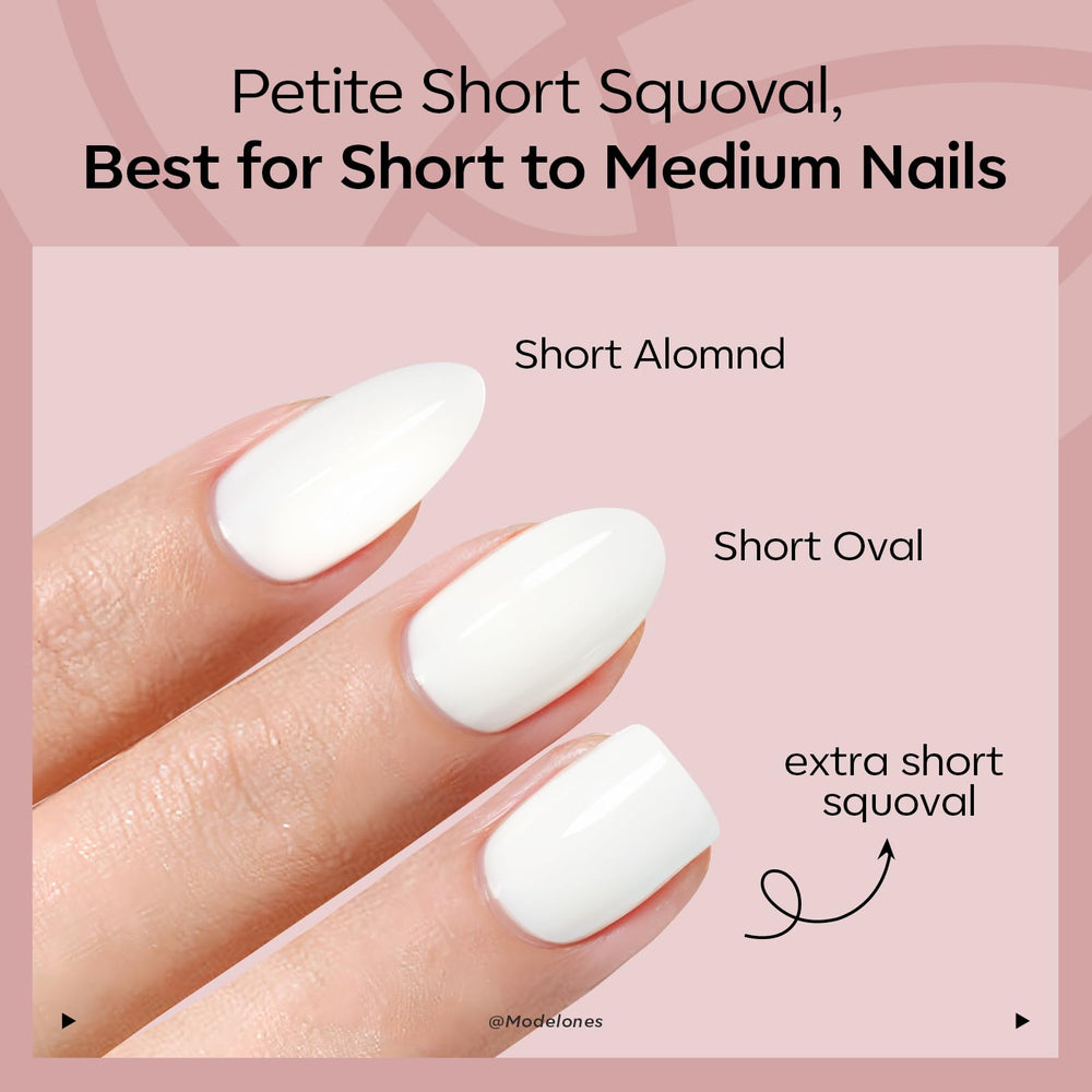 modelones hand applying a press-on nail for fast application