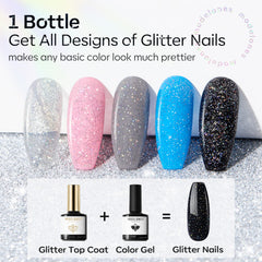 modelones nail swatches displaying different base colors with glitter benefit shows color effects