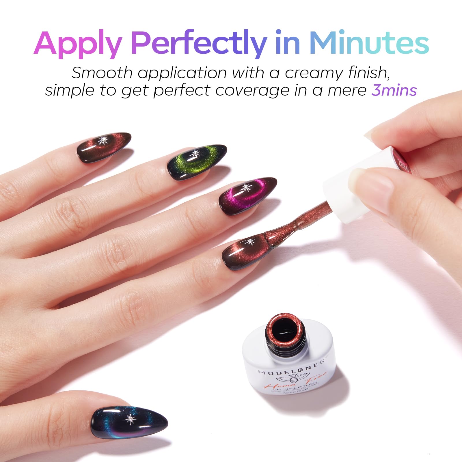 modelones green-blue duochrome nails displaying striking color shift