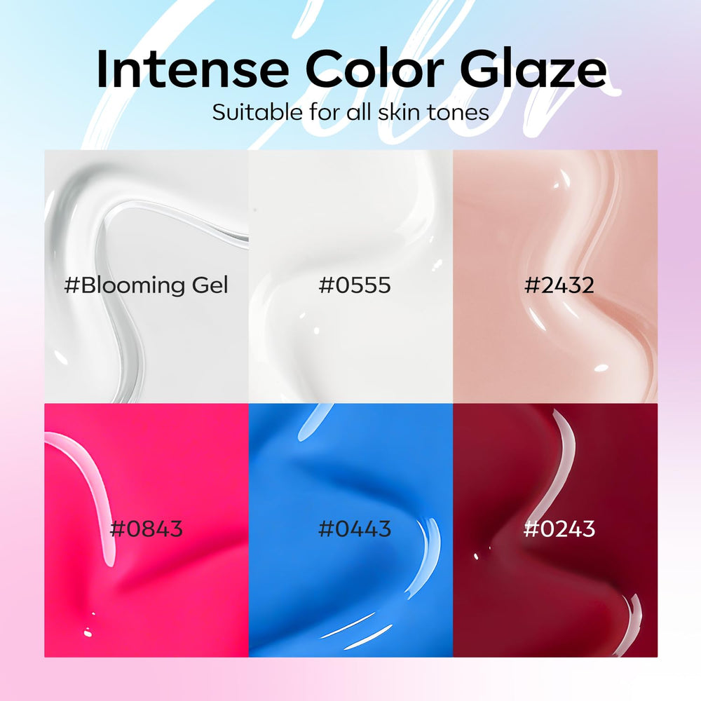 modelones manicure in use with hot pink and blue blended nails, salon-style finish