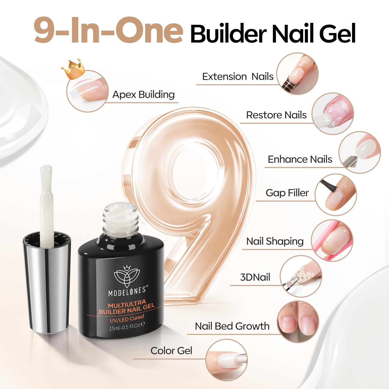 modelones hands wearing finished nails showing salon look at home