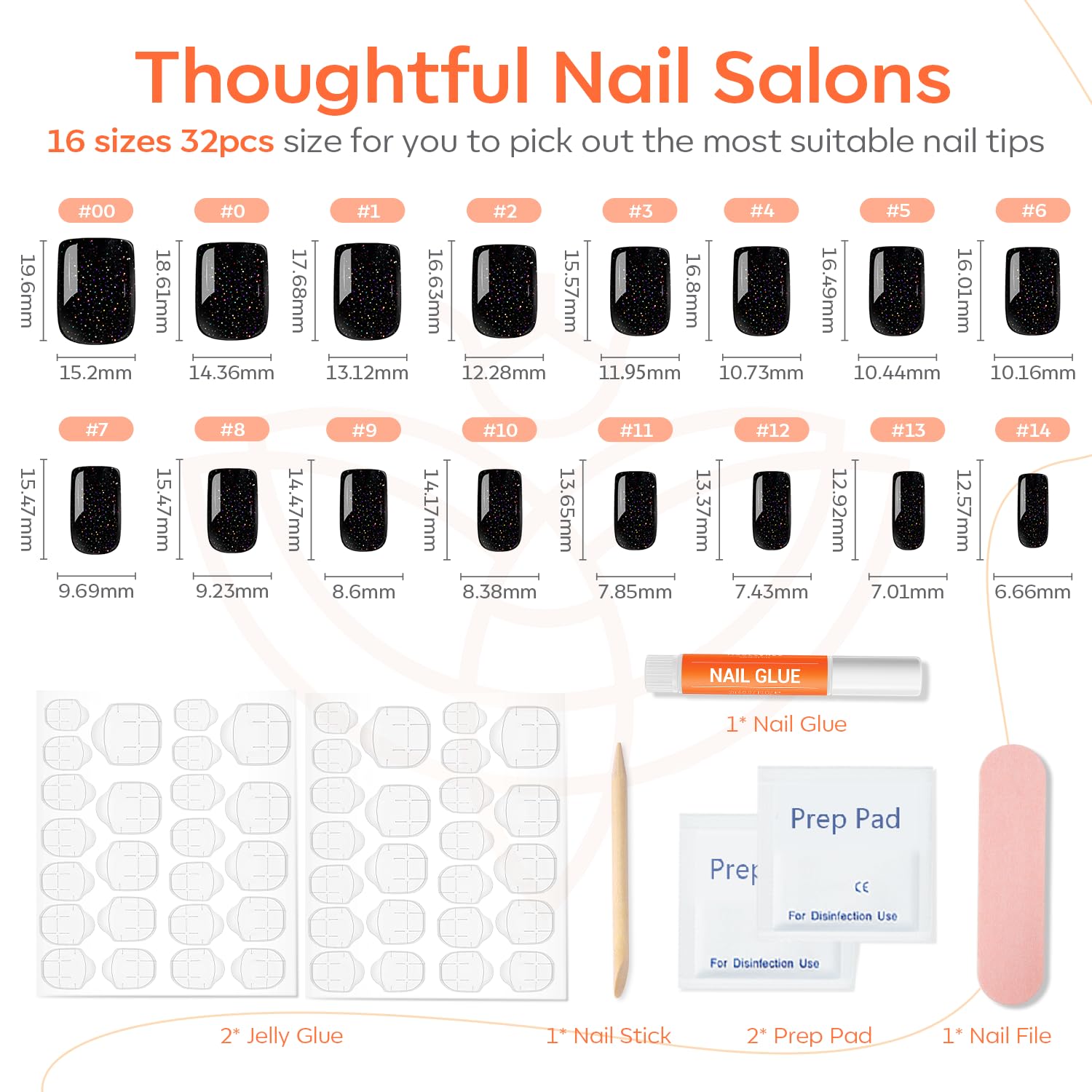 modelones nails beside a ruler showing size options