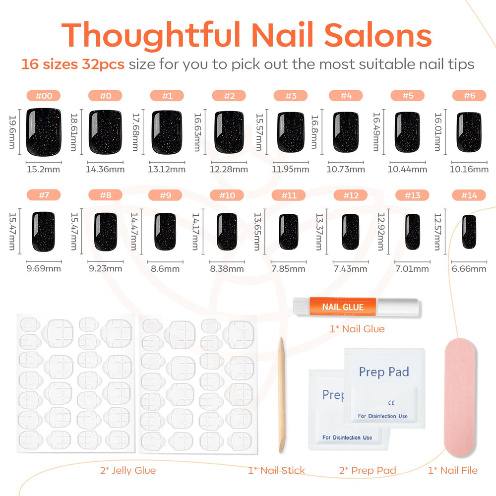 modelones nails beside a ruler showing size options