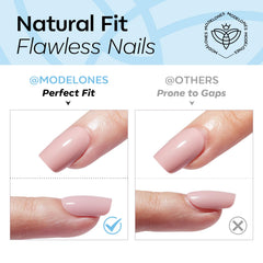 modelones on-hand lifestyle image showing finished short almond manicure for instant polish-free look