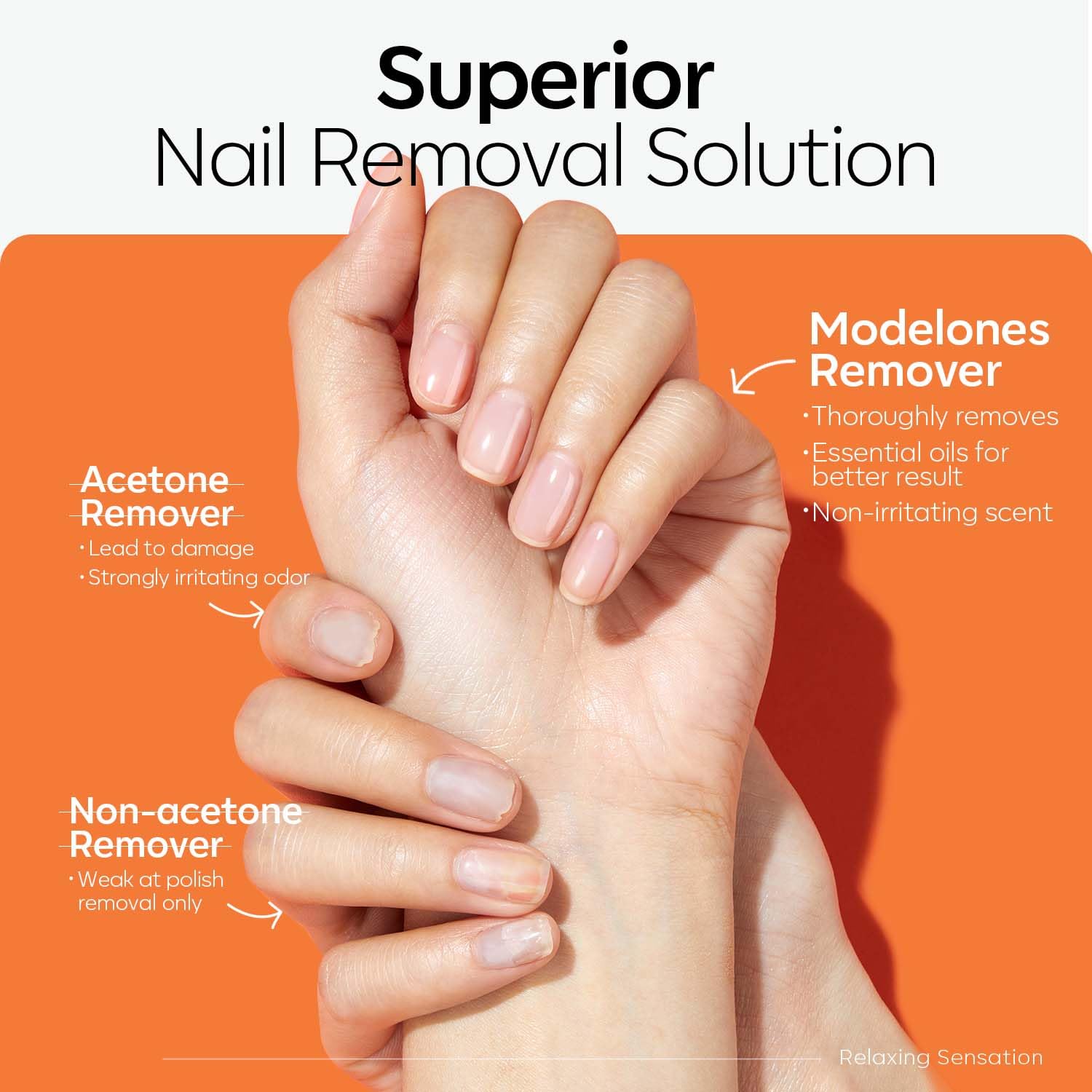 modelones on hand with nail clips illustrating secure soak and gentle removal