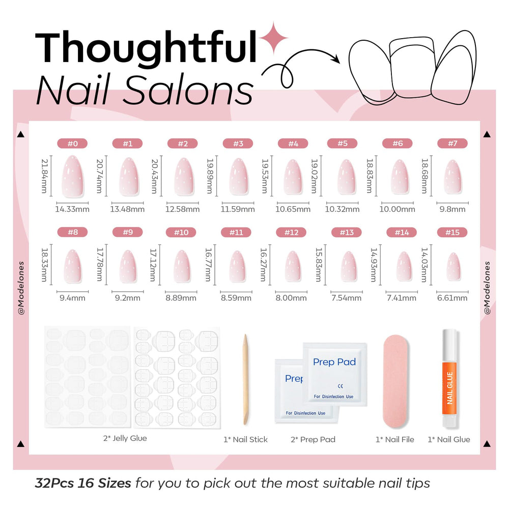 Modelones applied on model short almond manicure ideal for everyday style