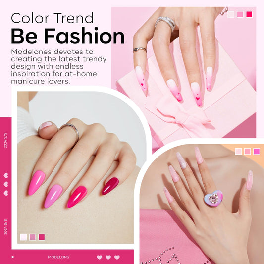 Modelones open jars revealing six distinct pink and neon acrylic powder shades