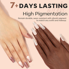 modelones polish applied on nails in autumn outfit for seasonal styling