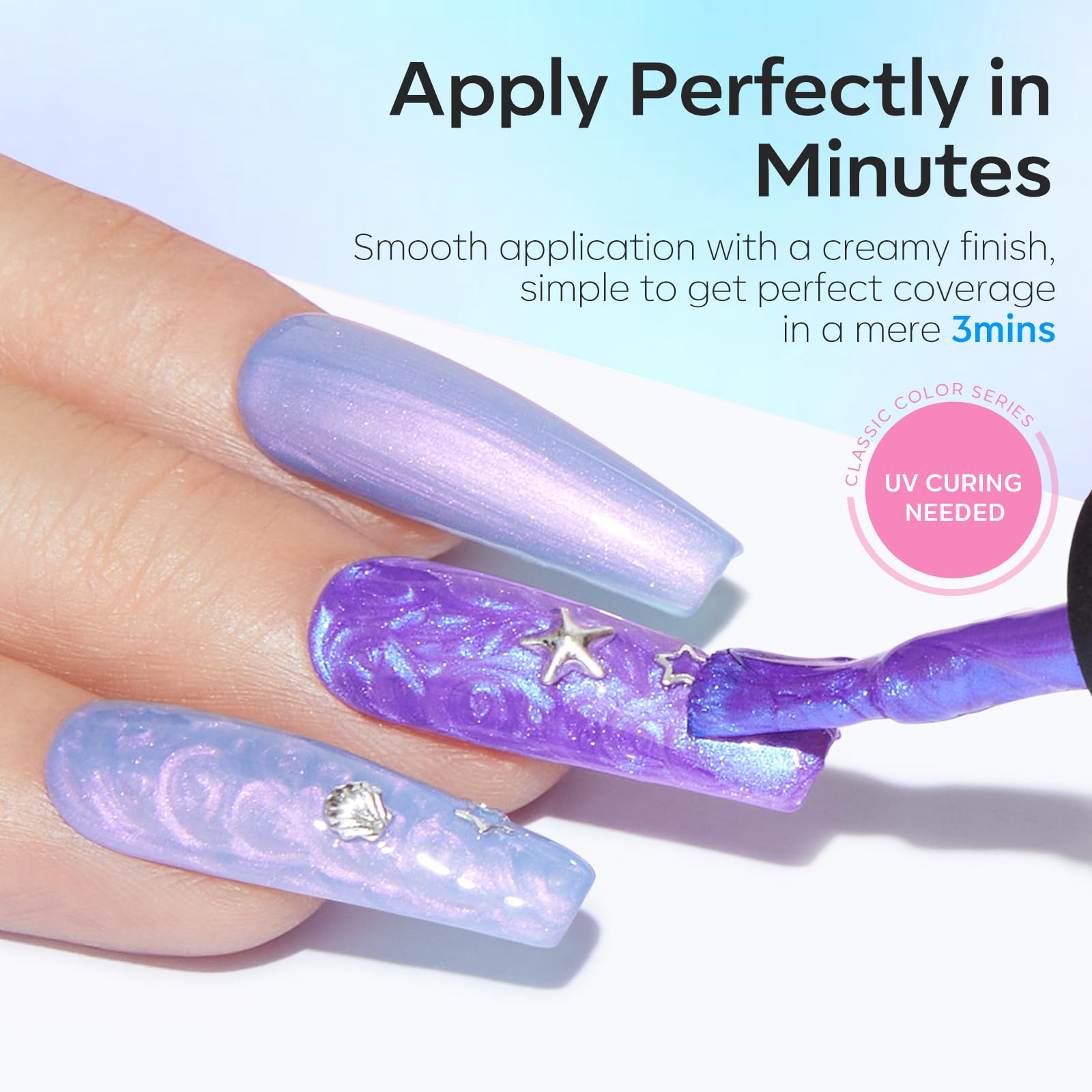 modelones polish applied on nails demonstrating mermaid swirl, wearable look benefit
