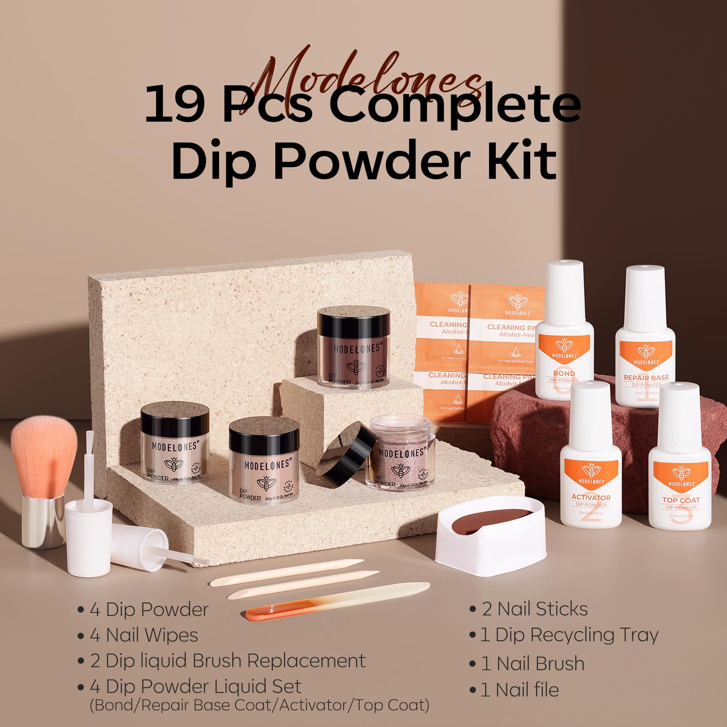modelones four powder pots arranged to show beige brown and two glitter finishes for styling