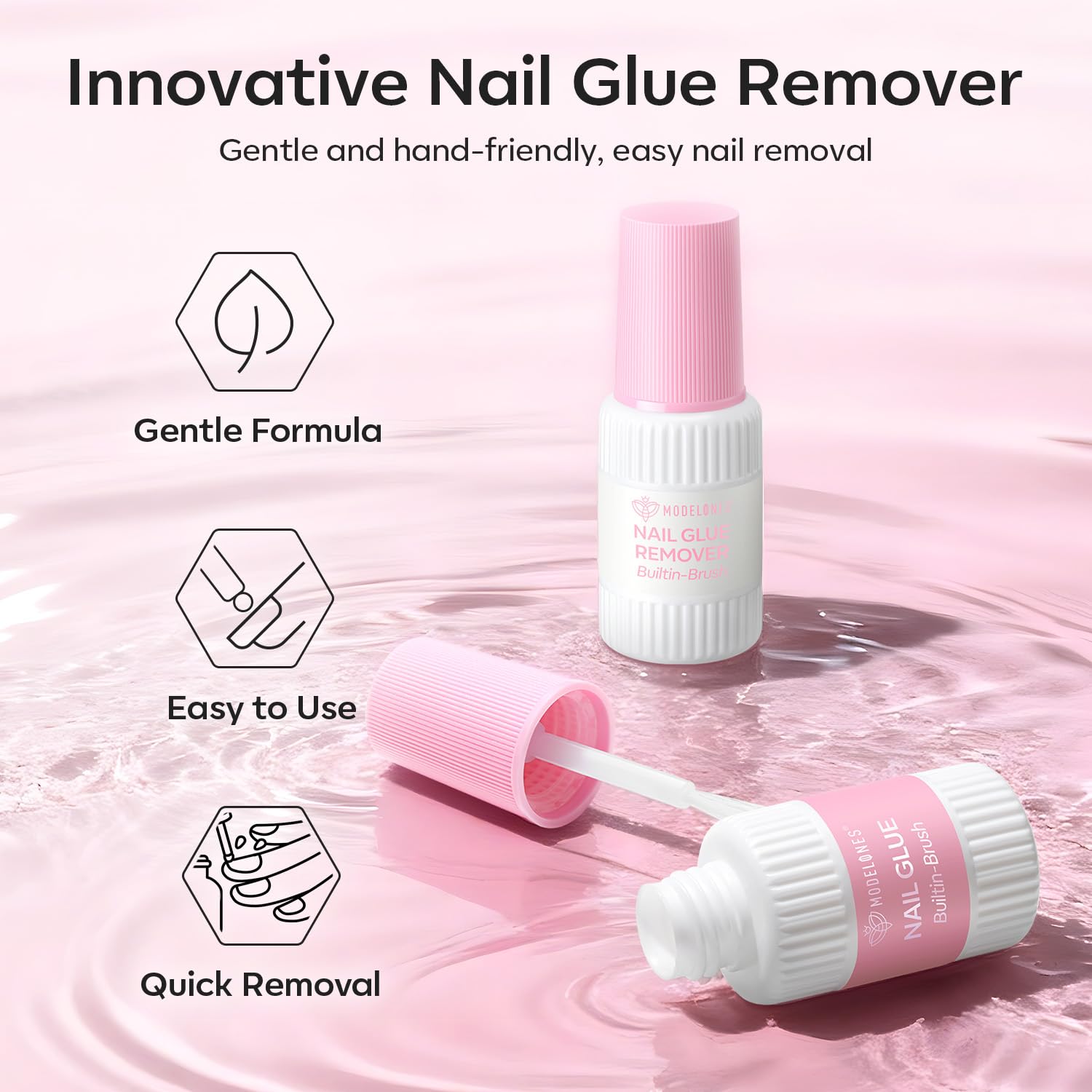 modelones applying press-on nail in hand for quick set