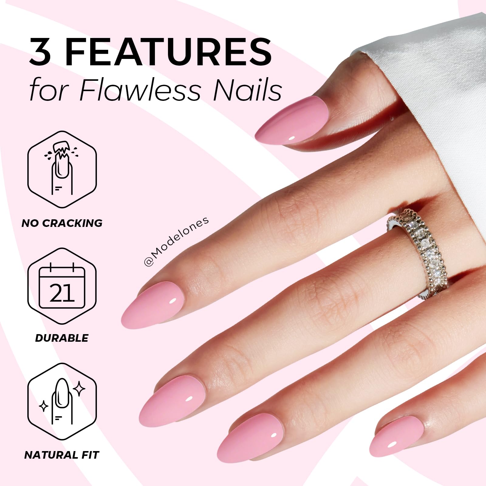 Modelones press on nails being applied demonstrating quick application
