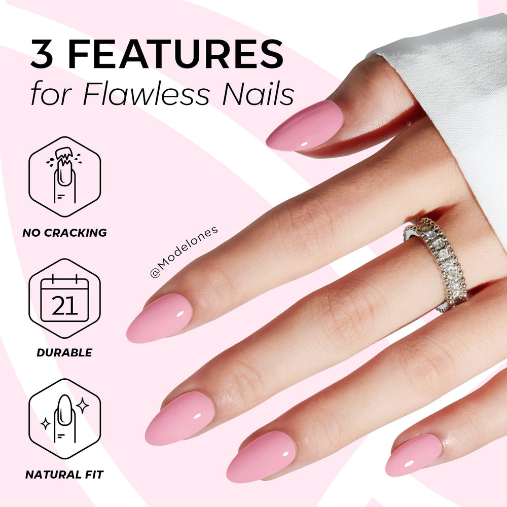 Modelones press on nails being applied demonstrating quick application