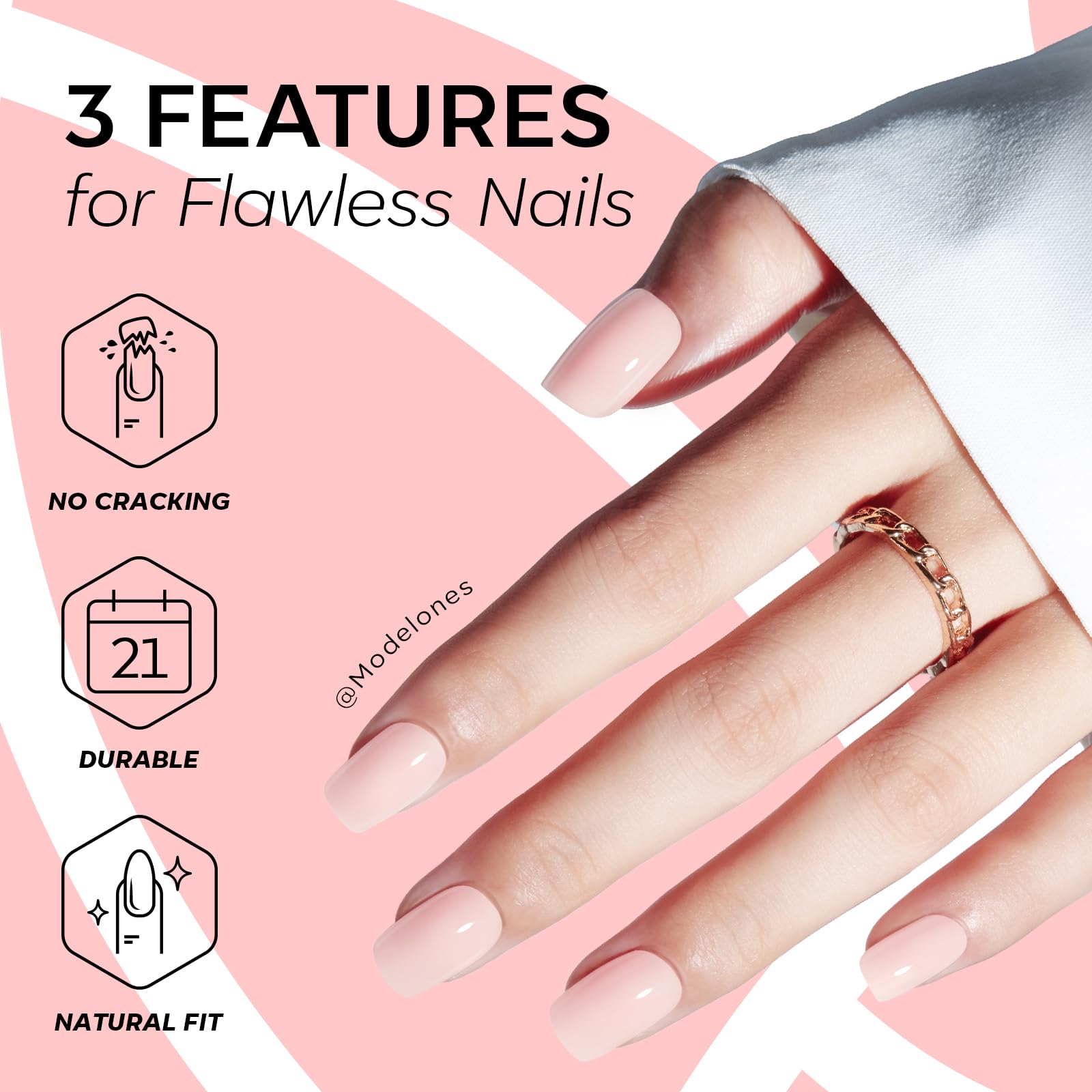 modelones press-on nails applied on hand demonstrating instant manicure