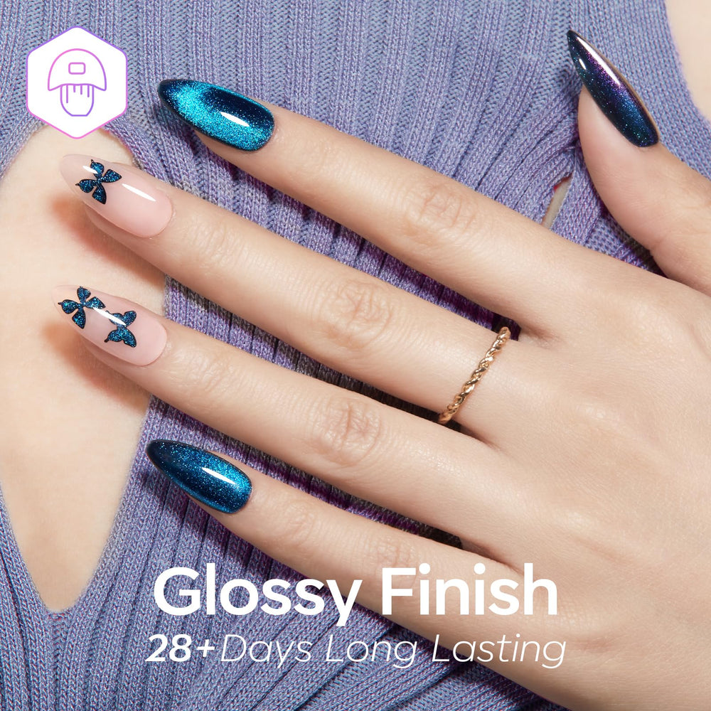 modelones purple and blue polish sheen showing holographic sparkle and glossy finish