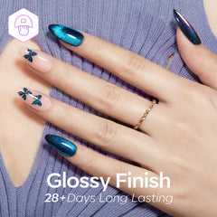 modelones purple and blue polish sheen showing holographic sparkle and glossy finish