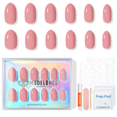 modelones finished manicure close-up highlighting ready-to-wear soft pink shine and neat shape