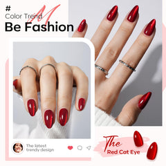 modelones close-up almond-shaped nails showcasing cat-eye shimmer