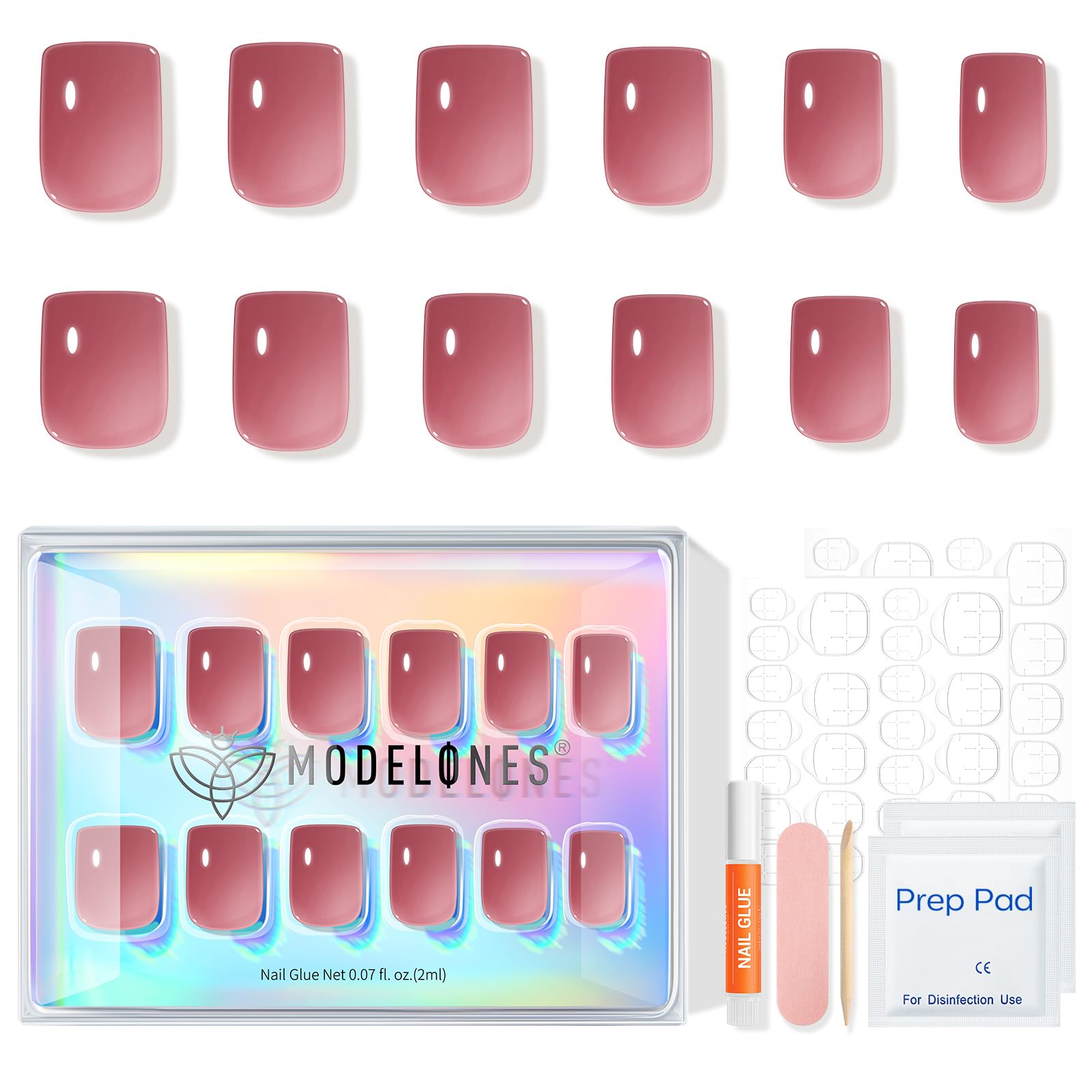 modelones rose red adhesive tabs and glue close-up showing secure attachment