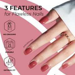 modelones rose red hand in use applying a press-on nail for quick application