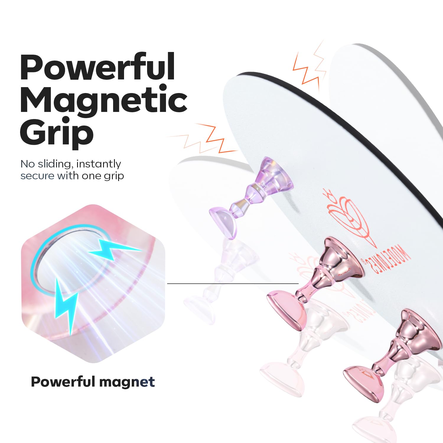 modelones top-down of round metal base showing flexible holder arrangement for simultaneous tips