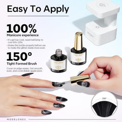modelones technician using LED lamp curing cat eye top coat for durable finish benefit