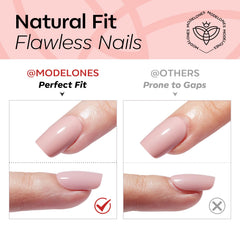 Modelones nails on hand for scale comparison showing natural length