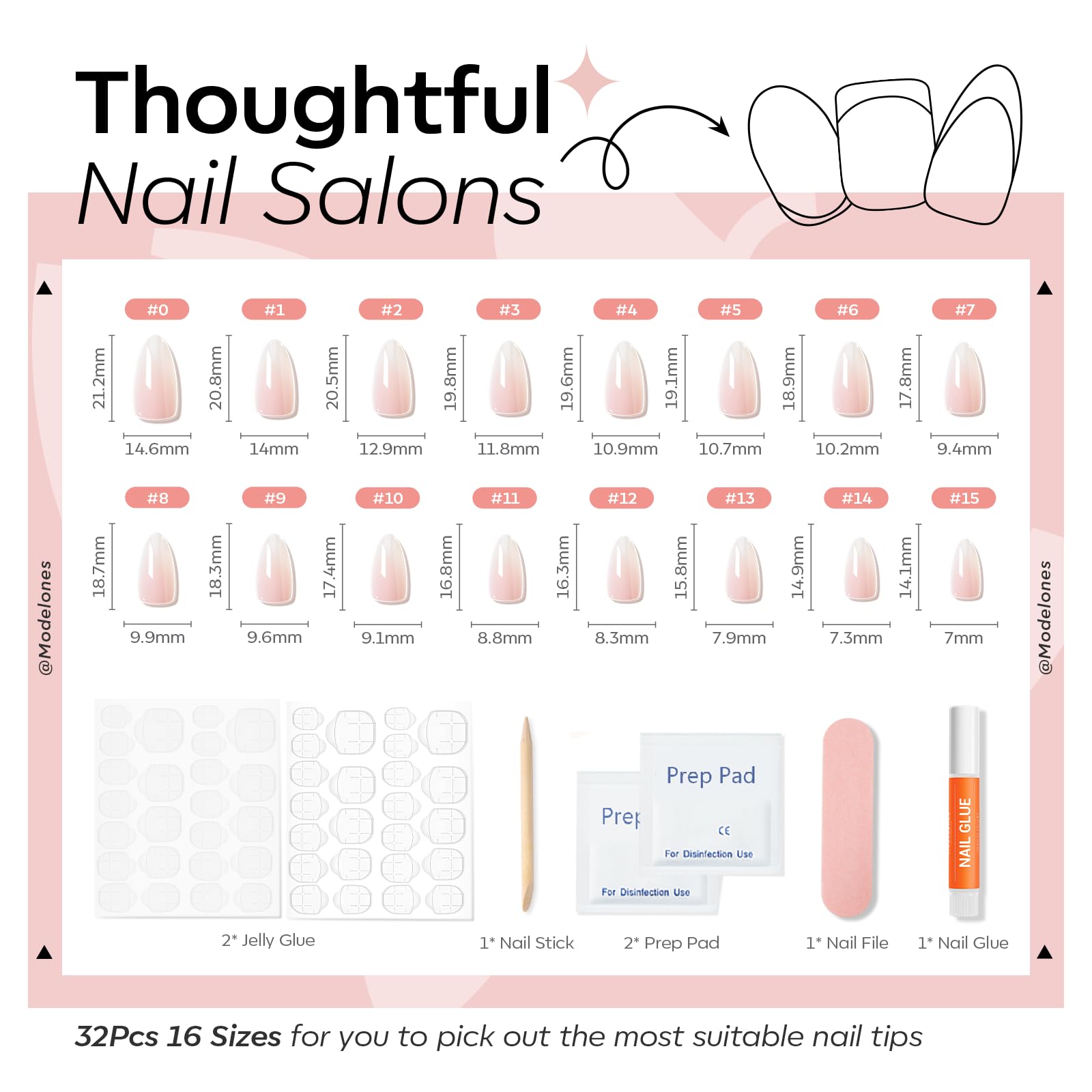 Modelones nails on real hand scale comparison showing true size and coverage