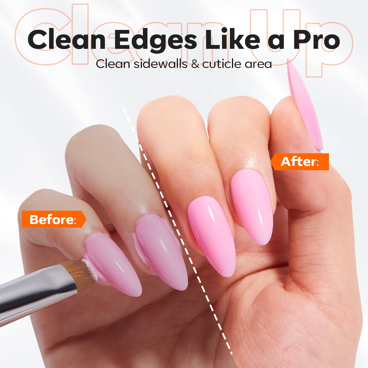 modelones brush next to nail for scale to show wider French tip advantage
