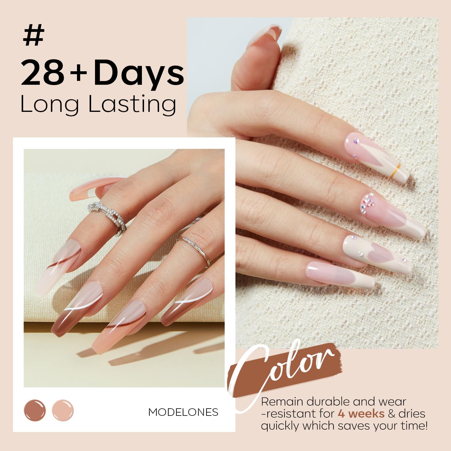 modelones shades applied on nails demonstrating flattering neutrals for photos
