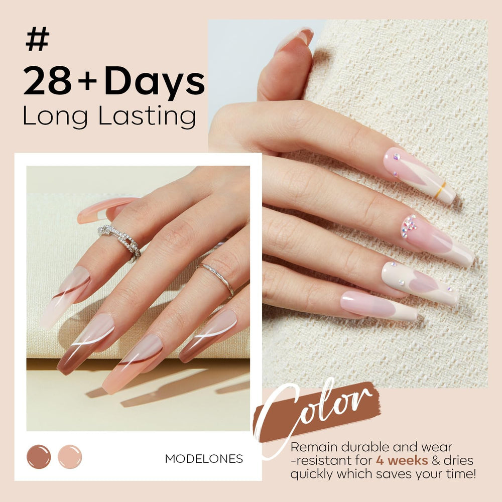 modelones shades applied on nails demonstrating flattering neutrals for photos
