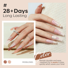 modelones shades applied on nails demonstrating flattering neutrals for photos