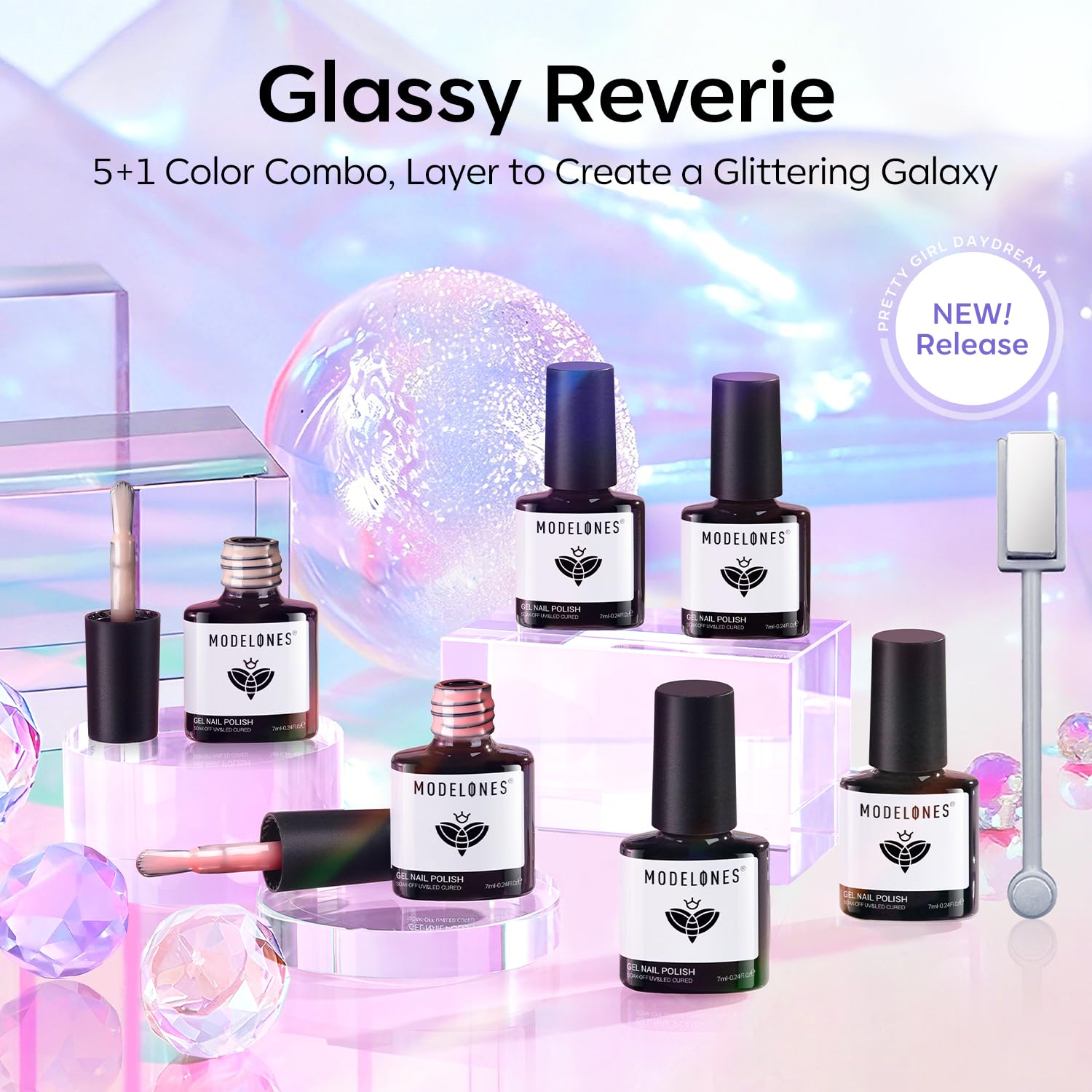 modelones color swatches of five neon jellies and one cat-eye for mixing options