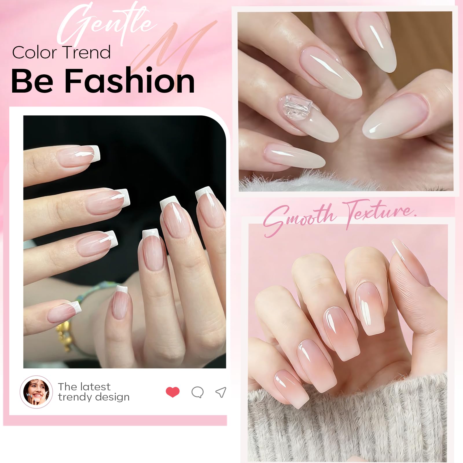modelones row of six milky nude pink jelly shades displaying color range and wearable versatility