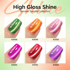 modelones six fruit-theme shades lined up to display color variety and inspiration