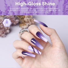 modelones shades swatches on fan showing six purple tones for easy selection