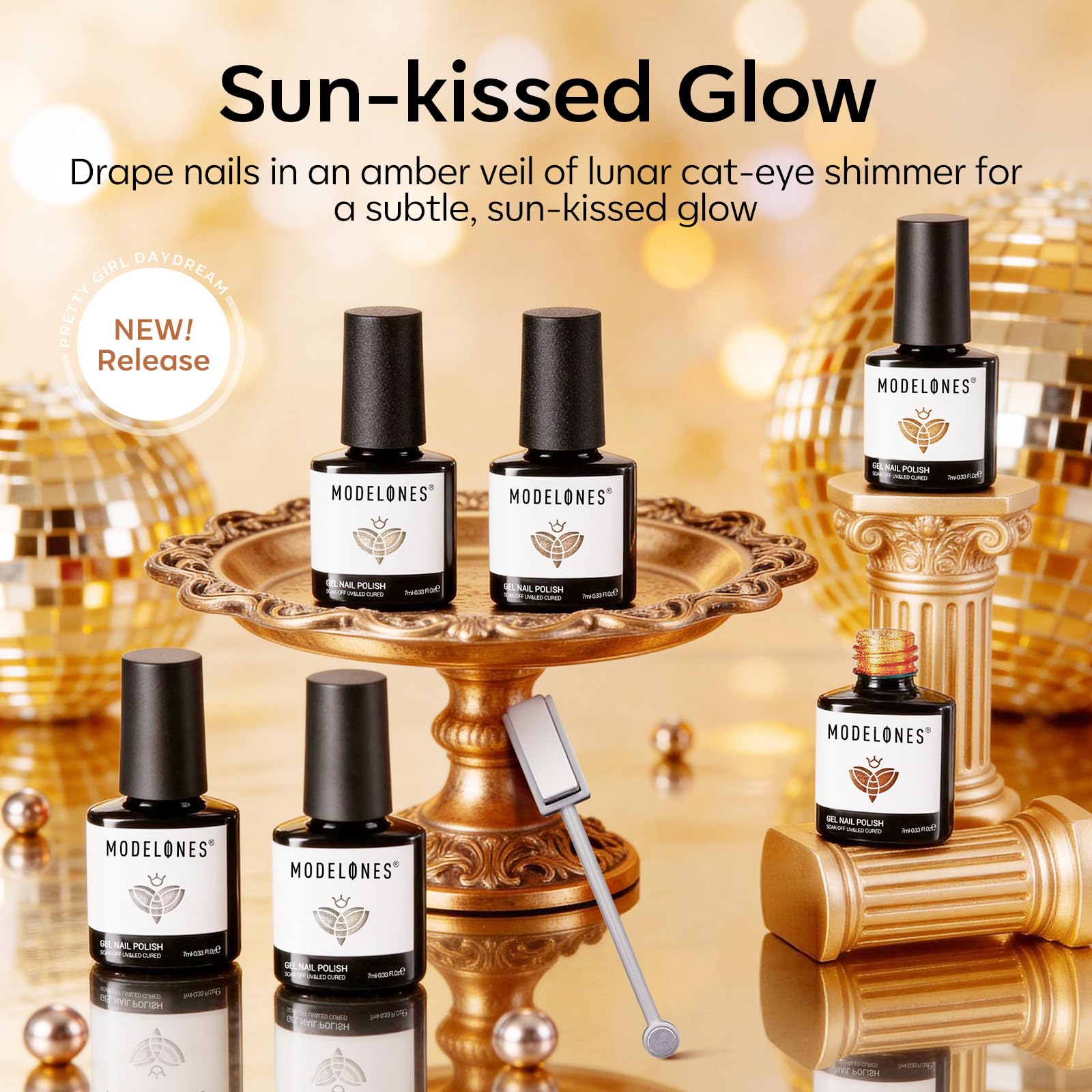modelones shades swatched on a nail wheel displaying neutral browns and golds, helps choose color