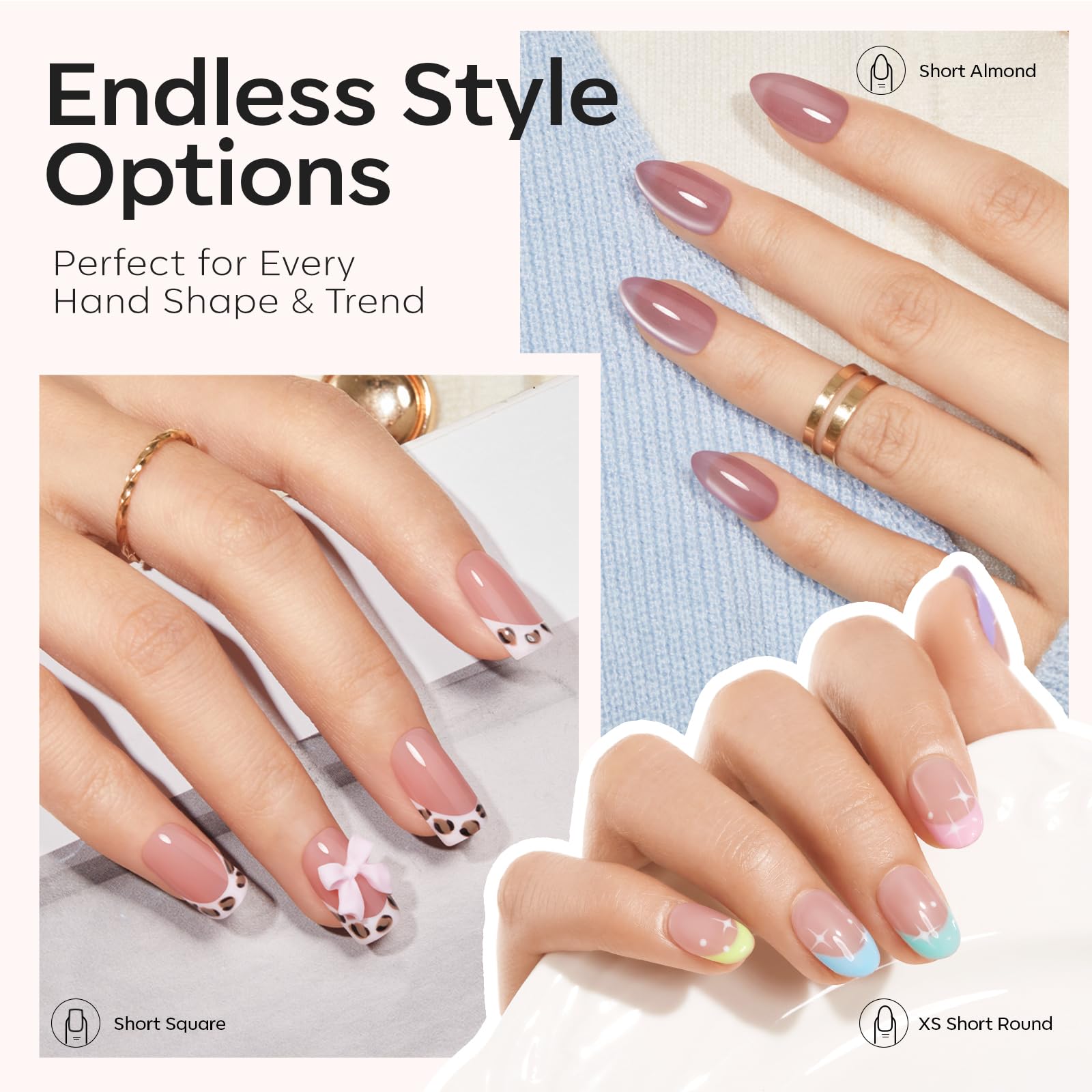 modelones short almond tips on tray for quick selection benefit
