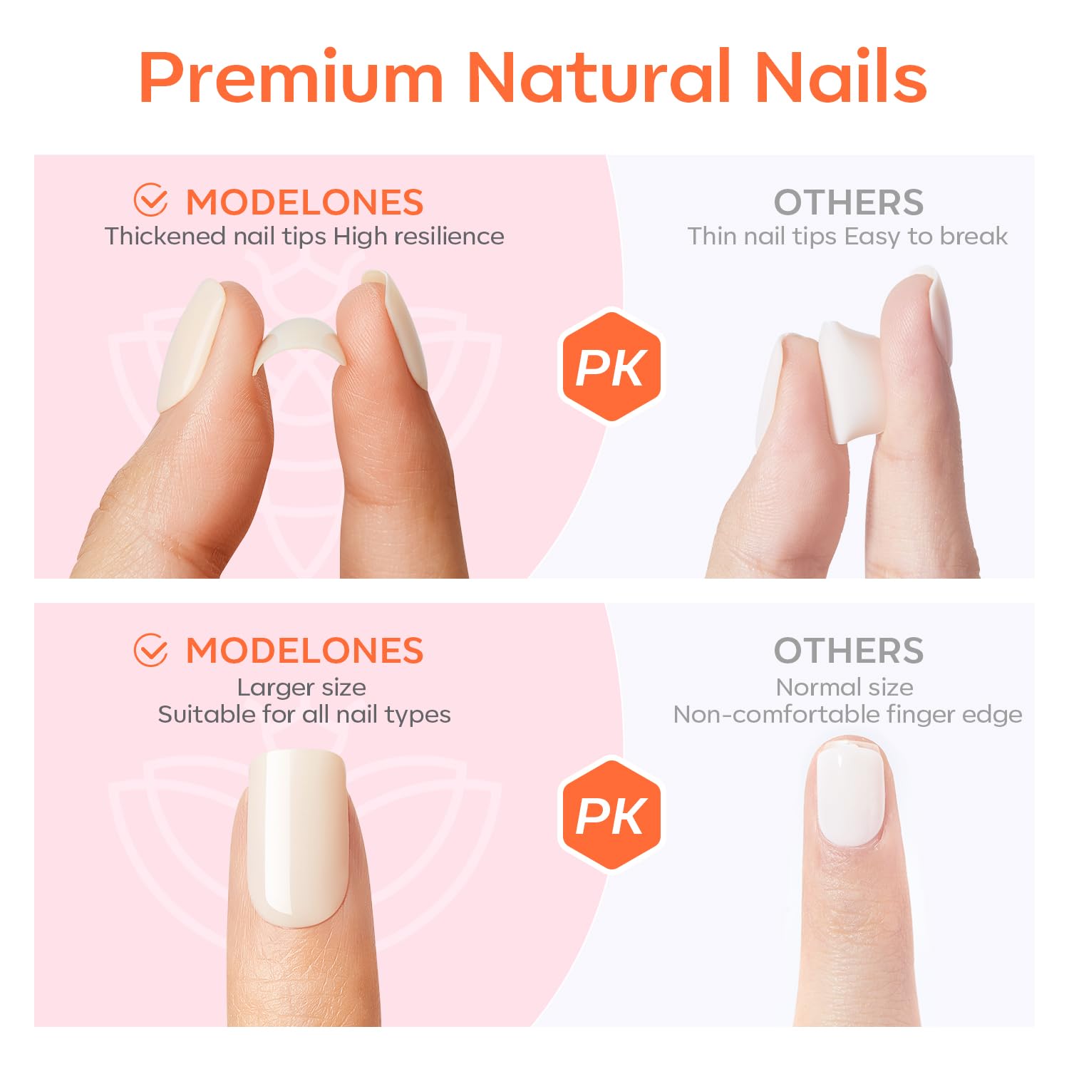 modelones side profile of applied nail showing smooth edge and natural fit