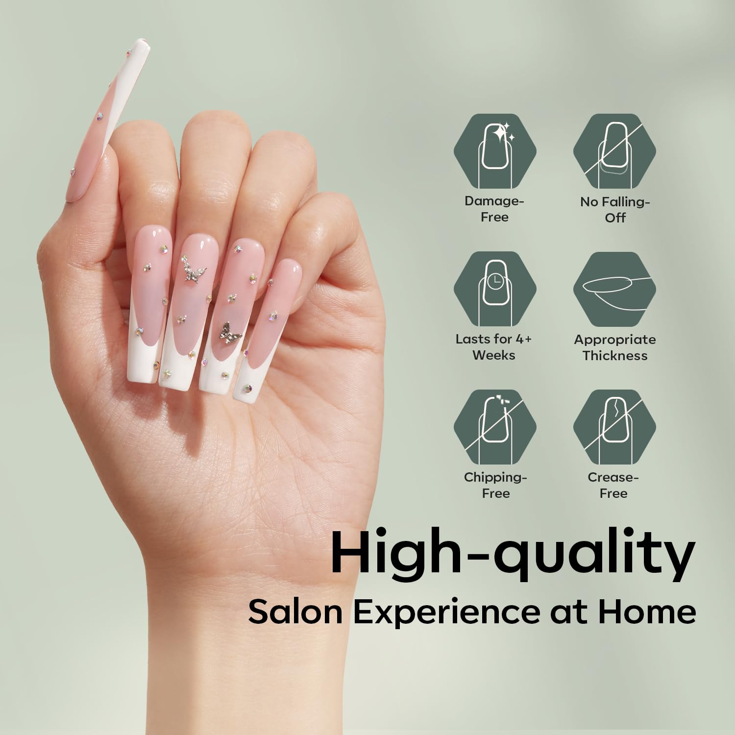 modelones side profile of extra long square tip showing flat no-C-curve fit for wider nails
