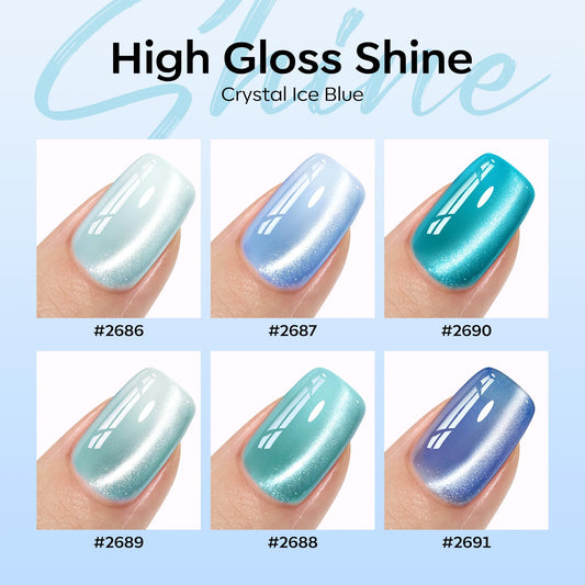 modelones six bottles arranged to show blue and green shade range
