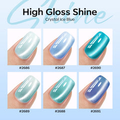 modelones six bottles arranged to show blue and green shade range