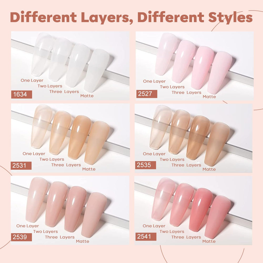 modelones six bottles arranged to show color range for easy shade selection benefit